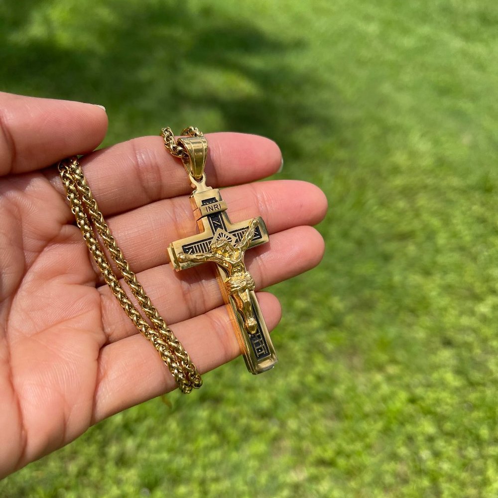 Stainless Steel Jesus Christ on Crucifix Cross Large Pendant Necklace 24 Inch